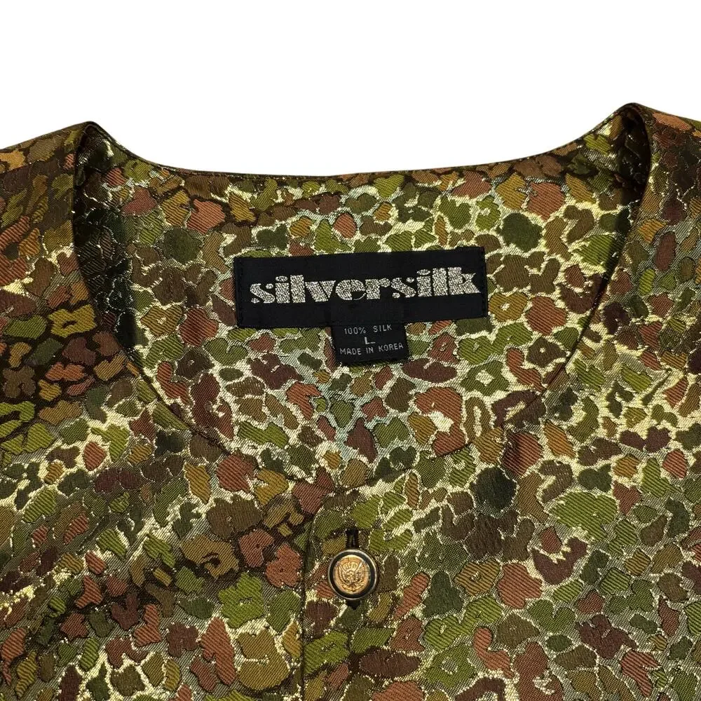 SilverSilk Paisley Camo Metallic Silk Vintage 90s Tailored Suit Vest Mens Large